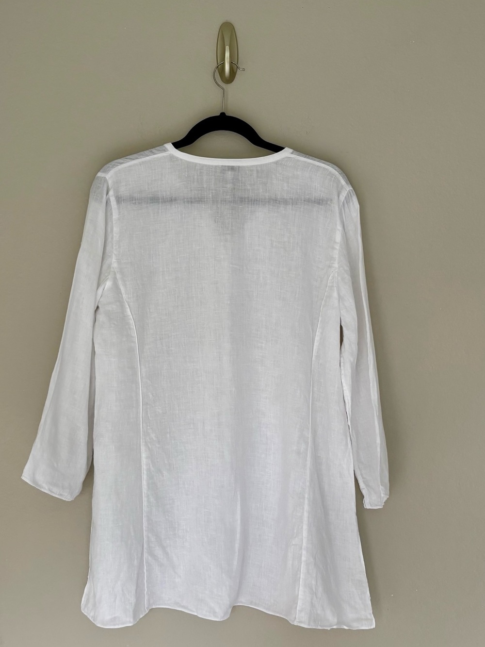 Eileen Fisher Irish Linen Tunic White Mother of Pearl Buttons Classy Elevated L - Picture 5 of 9